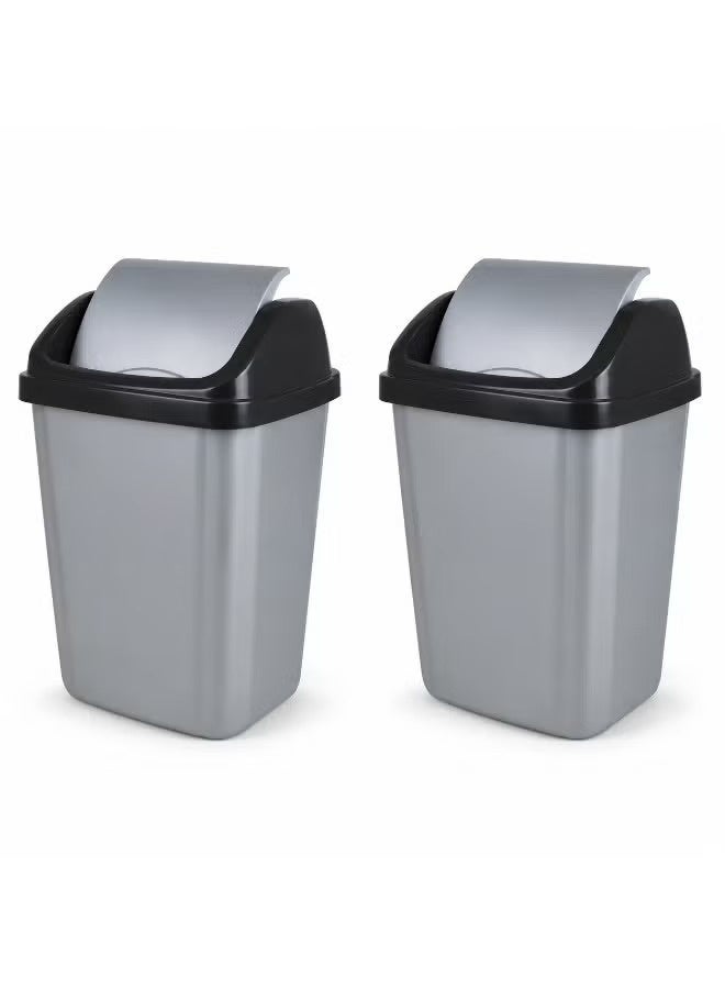 favilla Set of 2 Plastic Trash Cans with Swing Lids, 20L Each, Suitable for Kitchen, Bathroom and Office, Grey - Image 2