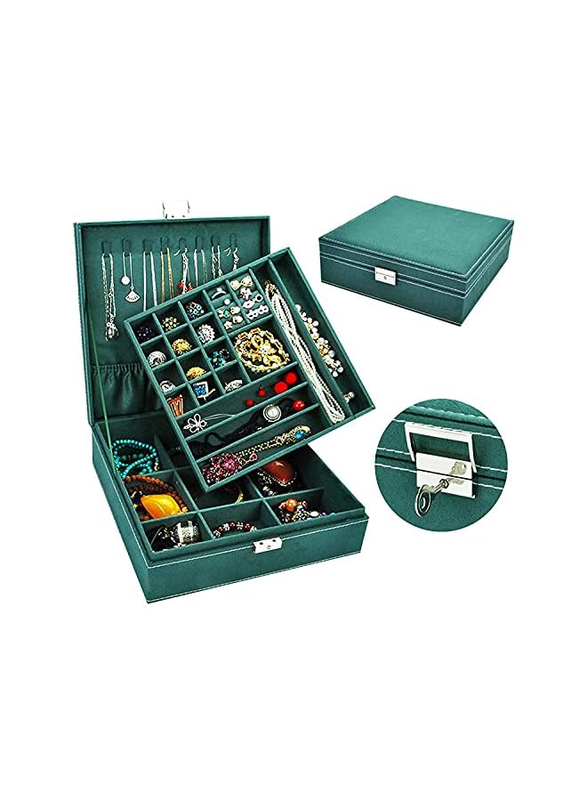 PROMASS Cosmetic Case, Jewelry Box for Women [Jewelry Organizer] [Makeup Organizer] Two-Layer Jewelry Box Organize Jewelry Box with Lock Jewelry Holder (Green-C) [necklace organiser] - Image 2