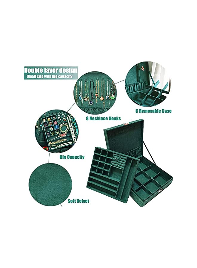 PROMASS Cosmetic Case, Jewelry Box for Women [Jewelry Organizer] [Makeup Organizer] Two-Layer Jewelry Box Organize Jewelry Box with Lock Jewelry Holder (Green-C) [necklace organiser] - Image 3