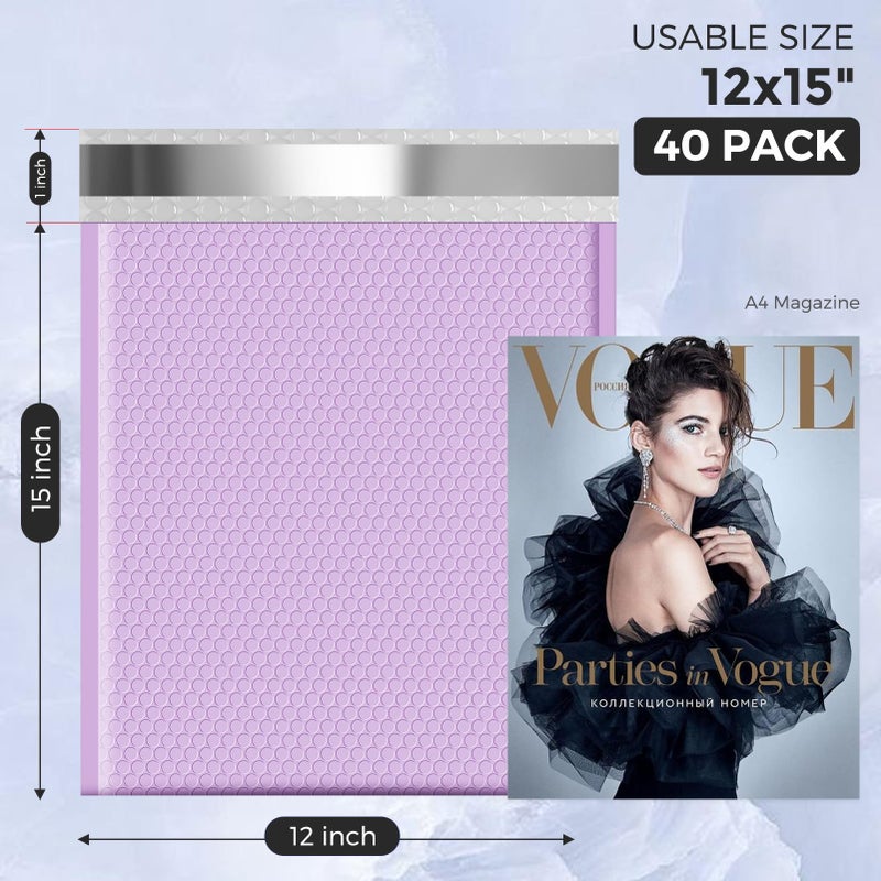 Metronic Large Bubble Mailers 12x15 Inch 40 Pack Waterproof Padded Envelopes Lavender Bubble Envelopes Opaque Cushioning Mailer for Shipping Clothes, Books,Jewelry Makeup Supplies - Image 2