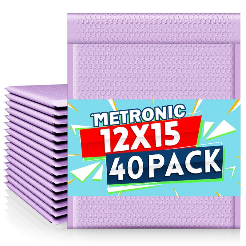 Metronic Large Bubble Mailers 12x15 Inch 40 Pack Waterproof Padded Envelopes Lavender Bubble Envelopes Opaque Cushioning Mailer for Shipping Clothes, Books,Jewelry Makeup Supplies - Image 1