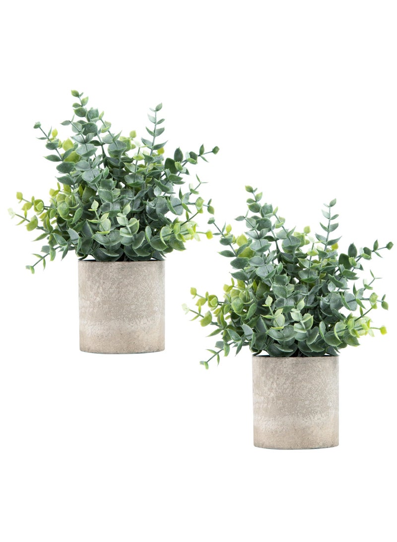 2 Pack Small Artificial Potted Eucalyptus Plants, Sage Green, for Desk & Home Decor - Image 1