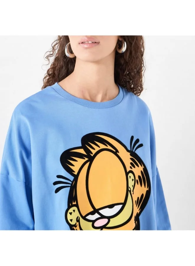 SP Characters Garfield Print Sweatshirt with Crew Neck and Long Sleeves