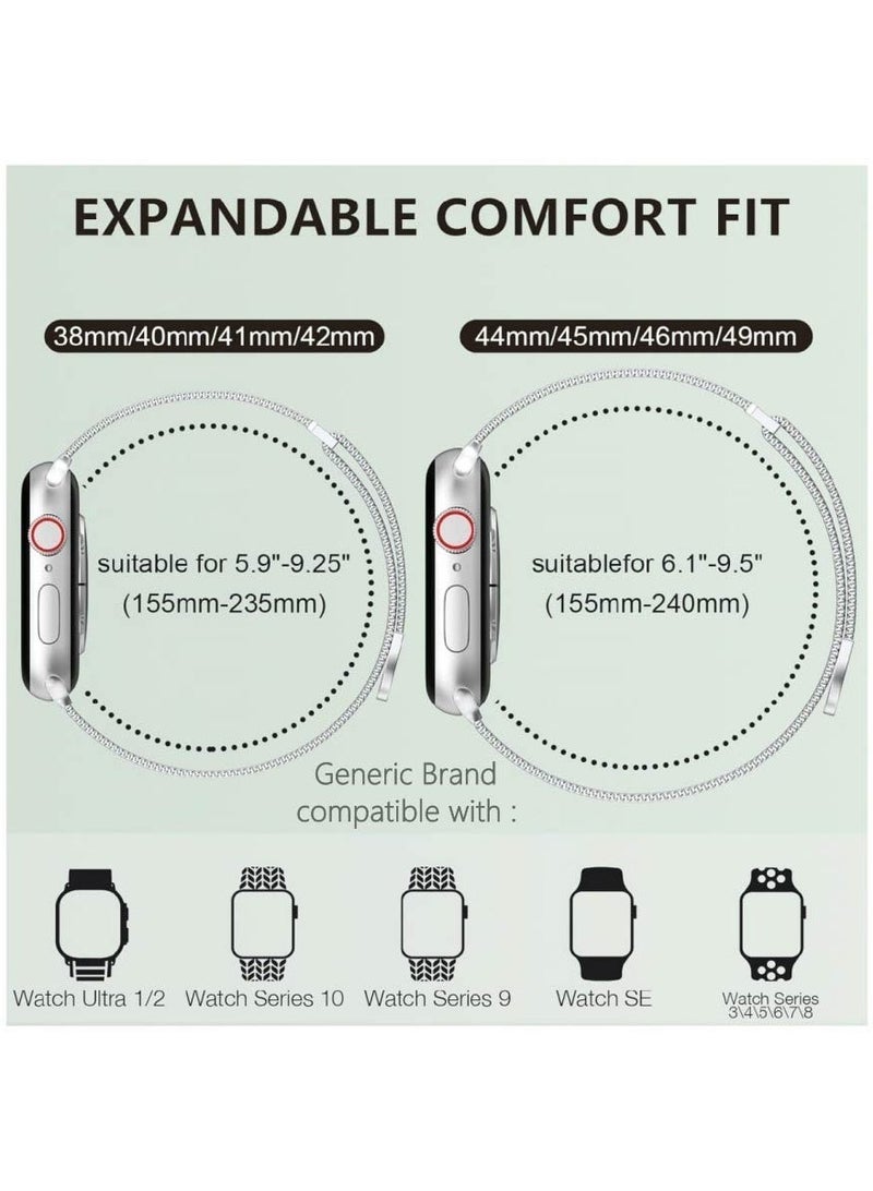 Compatible with Apple Watch Band 44mm 45mm 46mm 49mm Women Men, Stainless Steel Mesh Loop Magnetic Clasp Replacement for iWatch Series 11 10 9 8 7 6 5 4 SE3 SE2 Ultra 3 - Image 2