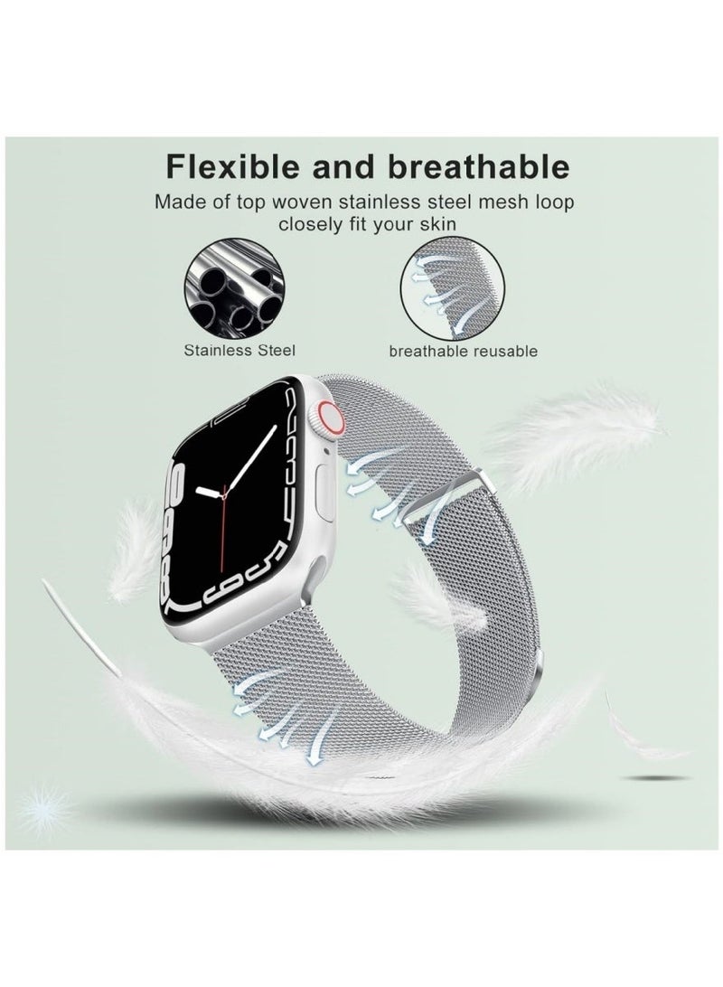 Compatible with Apple Watch Band 44mm 45mm 46mm 49mm Women Men, Stainless Steel Mesh Loop Magnetic Clasp Replacement for iWatch Series 11 10 9 8 7 6 5 4 SE3 SE2 Ultra 3 - Image 3