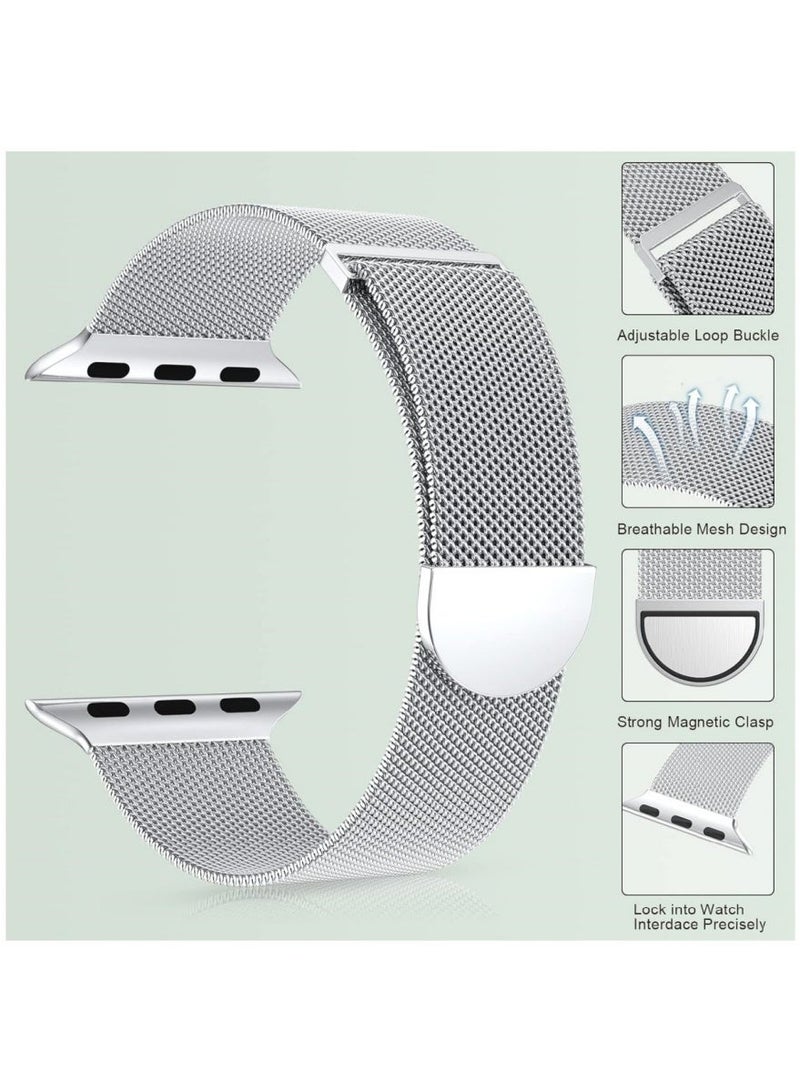 Compatible with Apple Watch Band 44mm 45mm 46mm 49mm Women Men, Stainless Steel Mesh Loop Magnetic Clasp Replacement for iWatch Series 11 10 9 8 7 6 5 4 SE3 SE2 Ultra 3 - Image 4