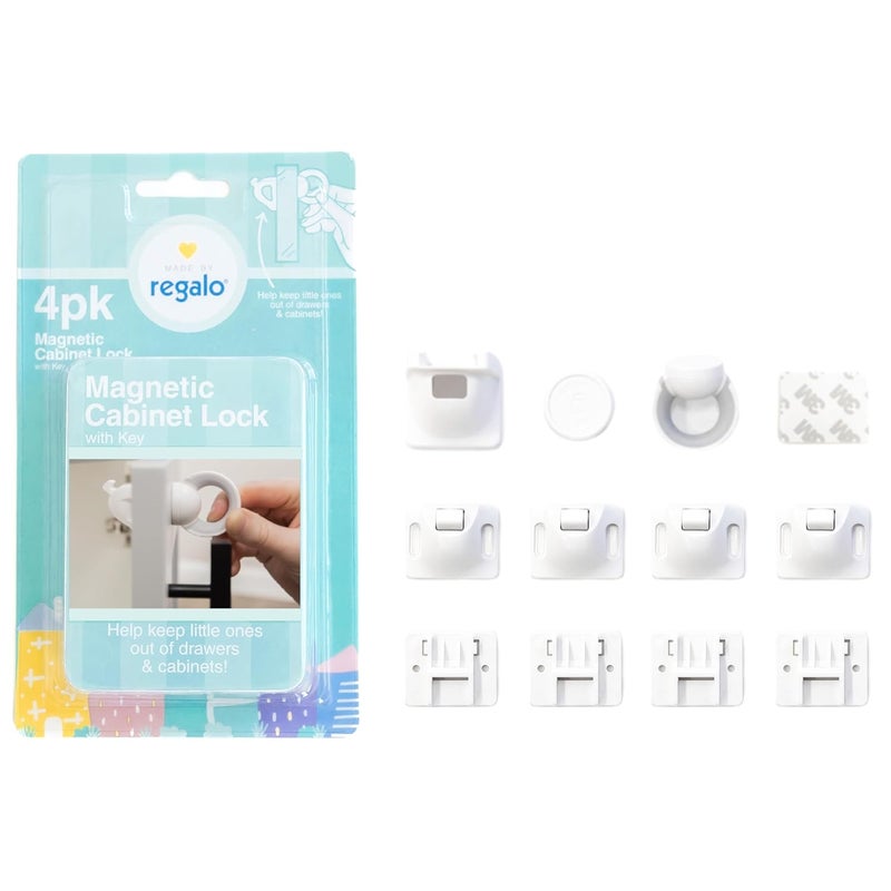 Regalo Home Safety Magnetic Cabinet and Drawer Lock AwardWinning Brand 4Pack Includes 4 Magnetic Cabinet Locks 1 Magnetic Key Easy Install 3M Adhesive White - Image 1