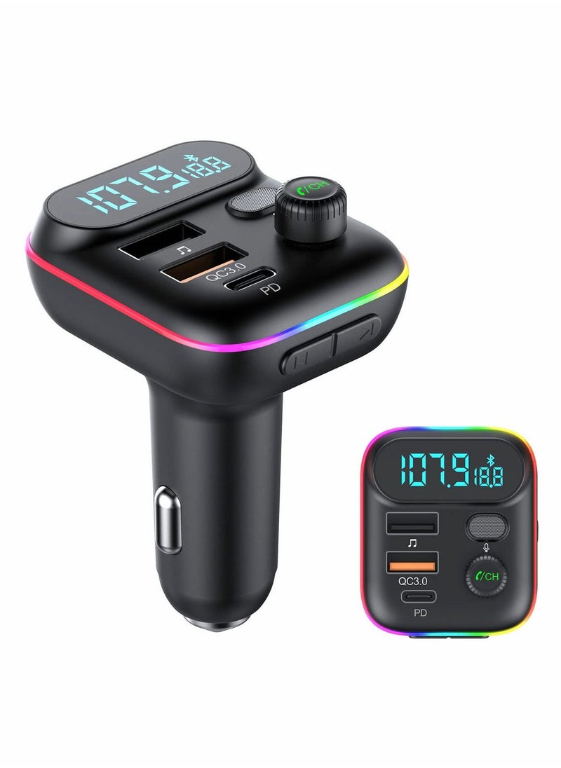 Y&D - Bluetooth V5.0 FM Transmitter for Car QC3.0 Fast Charging RGB Rainbow Flow LED Backlit - Image 1