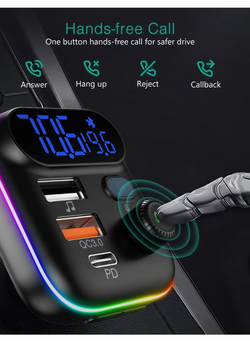 Y&D - Bluetooth V5.0 FM Transmitter for Car QC3.0 Fast Charging RGB Rainbow Flow LED Backlit - Image 1
