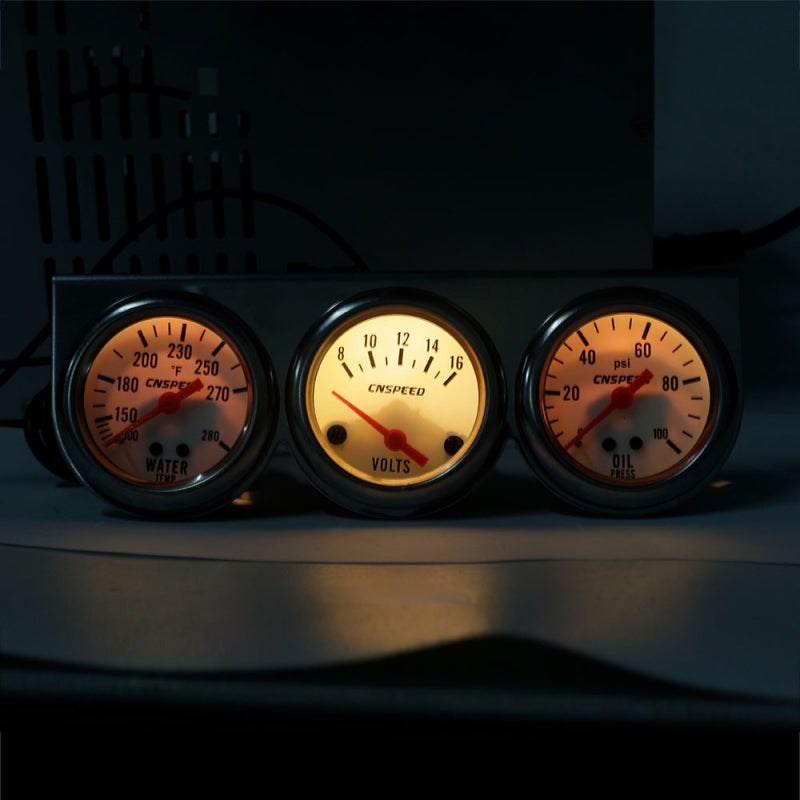 Triple 3 Gauge Set: 2'' 52mm Illuminated White Face Dial Gauges - Universal Chrome Mechanical Kit for Vehicle Engine Monitoring - Image 5