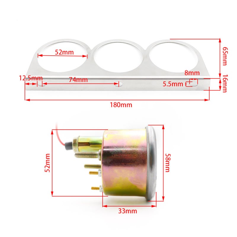 Triple 3 Gauge Set: 2'' 52mm Illuminated White Face Dial Gauges - Universal Chrome Mechanical Kit for Vehicle Engine Monitoring - Image 2