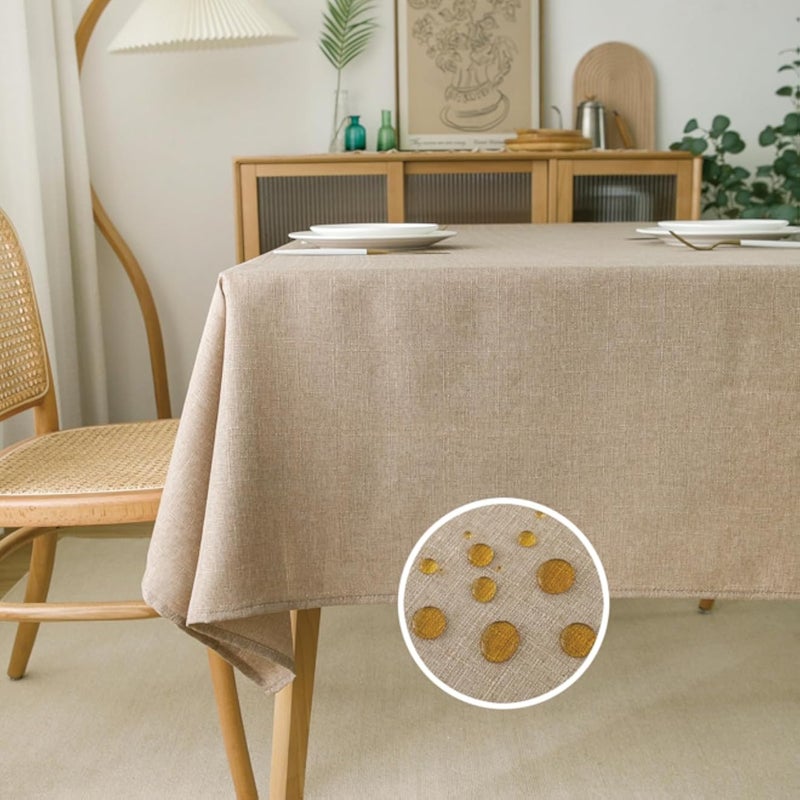 NLMUVW Natural Linen Table Cloth for Rectangle Table Water Resistant Linen Textured Tablecloth Burlap Decorative Table Cover for Kitchen Dining and Party, 54 x 96 Inch