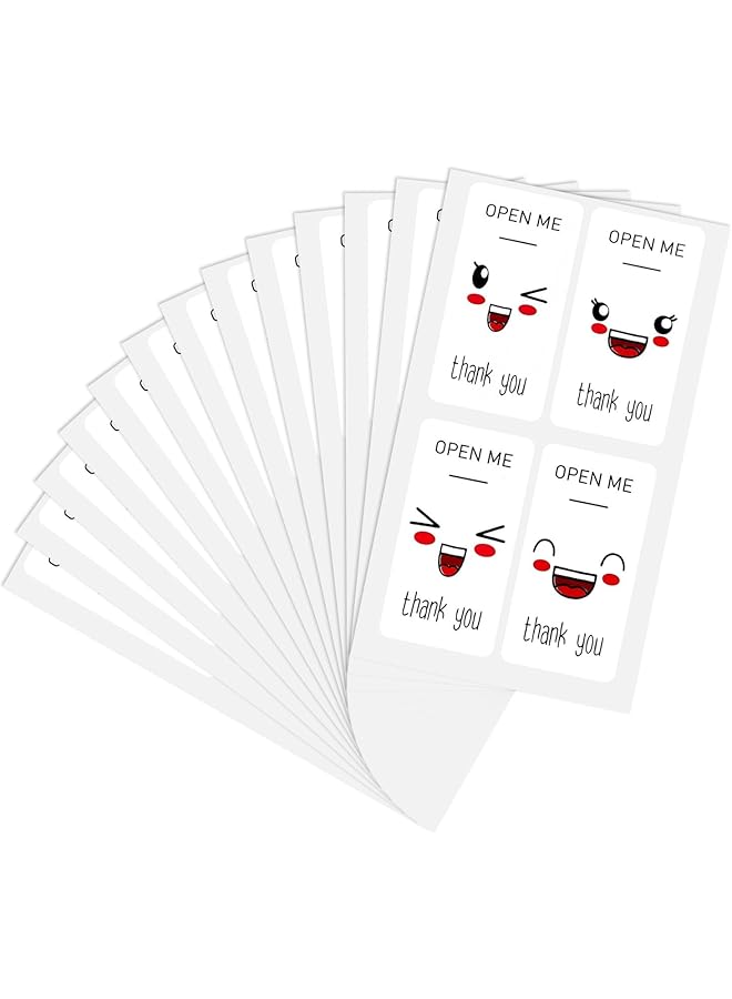 إيروريكس 50 ورقة 200 قطعة من ملصقات ختم الشكر 4 تصميمات ملصقات شكر مفتوحة لمتاجر البيع بالتجزئة المصنوعة يدويًا وحقائب الهدايا 1.2 × 2.4 بوصة ملصقات ختم فينيل كرتونية للشركات الصغيرة - Image 1