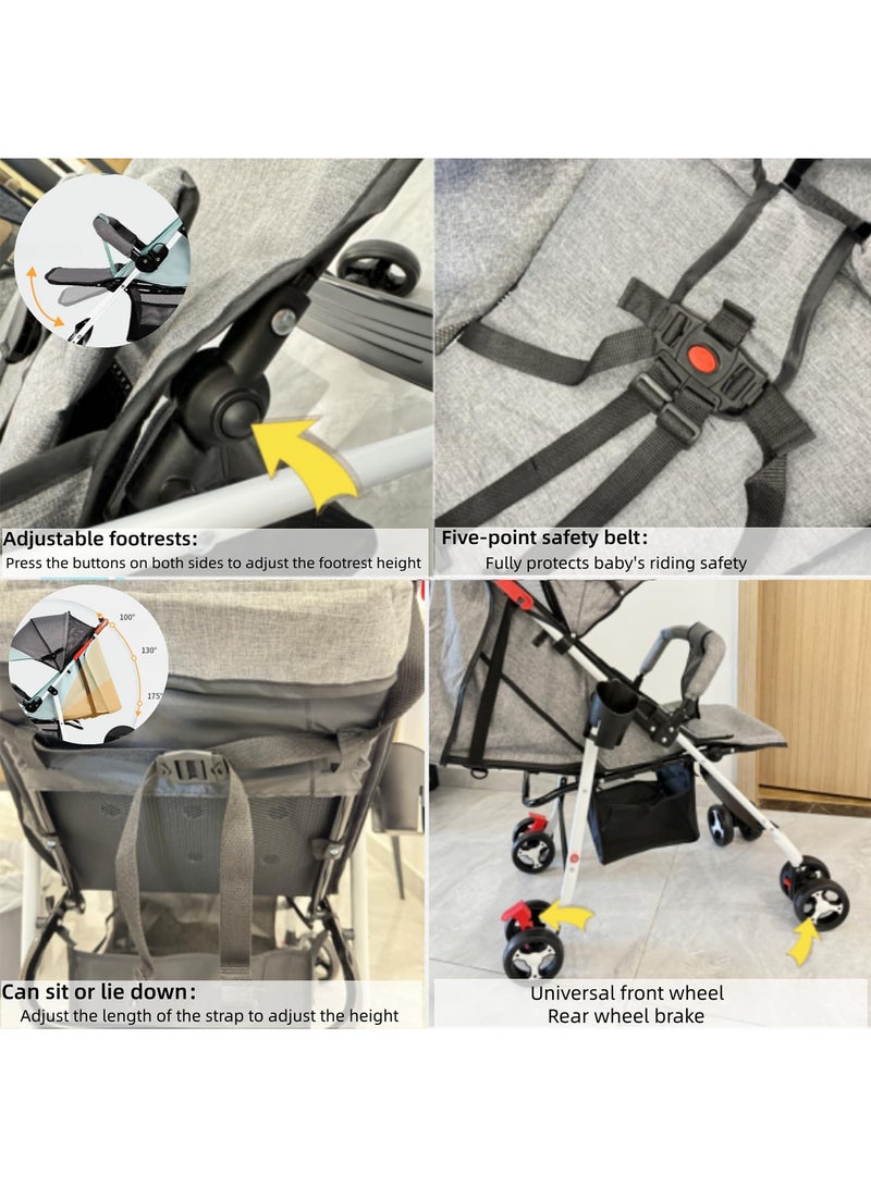 جورفنت عربة أطفال خفيفة الوزن للسفر، عربة أطفال قابلة للطي مع سلة تخزين كبيرة، إمكانية إمالة متعددة الأوضاع، طي مريح بيد واحدة، مريحة ويمكن فردها بشكل مسطح (رمادي) - Image 4