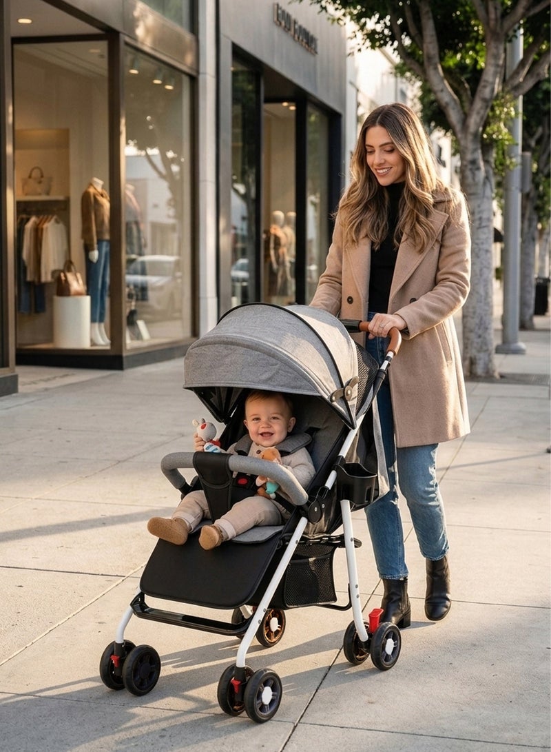 Jourvent Lightweight Travel Stroller, Foldable Baby Stroller With Large Storage Basket, Multi-Position Recline, Convenient One-hand Fold, Comfortable & Lay Flat (Grey) - Image 2