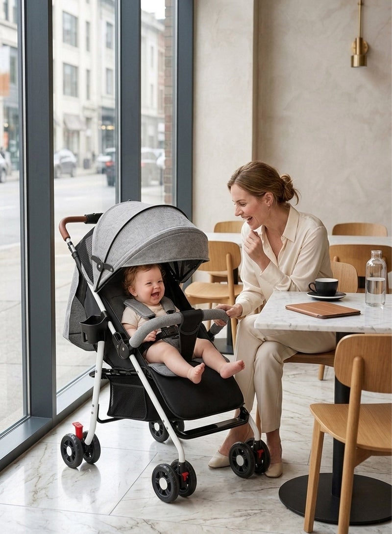 Jourvent Lightweight Travel Stroller, Foldable Baby Stroller With Large Storage Basket, Multi-Position Recline, Convenient One-hand Fold, Comfortable & Lay Flat (Grey) - Image 3