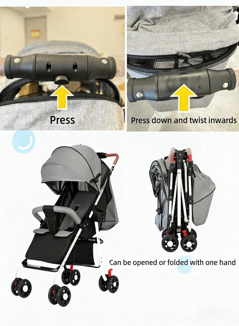 Jourvent Lightweight Travel Stroller, Foldable Baby Stroller With Large Storage Basket, Multi-Position Recline, Convenient One-hand Fold, Comfortable & Lay Flat (Grey) - Image 5