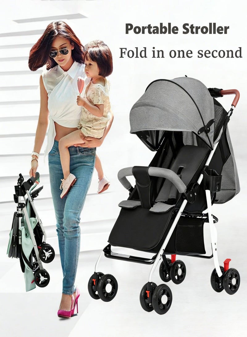 Jourvent Lightweight Travel Stroller, Foldable Baby Stroller With Large Storage Basket, Multi-Position Recline, Convenient One-hand Fold, Comfortable & Lay Flat (Grey) - Image 4