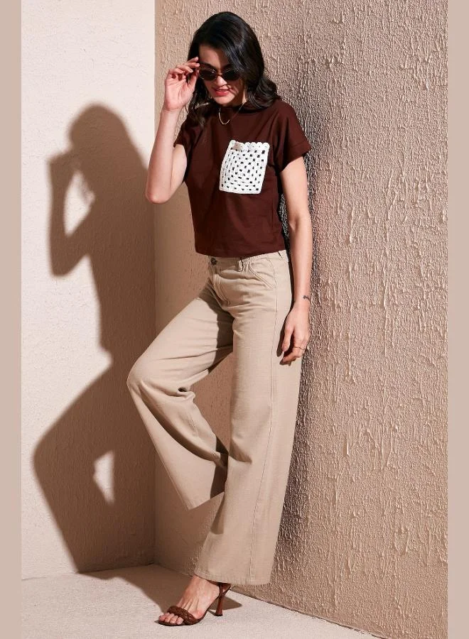 Lela Lela Cotton Standard Fit High Waist Wide Leg Trousers Women's Pants 668YP5193