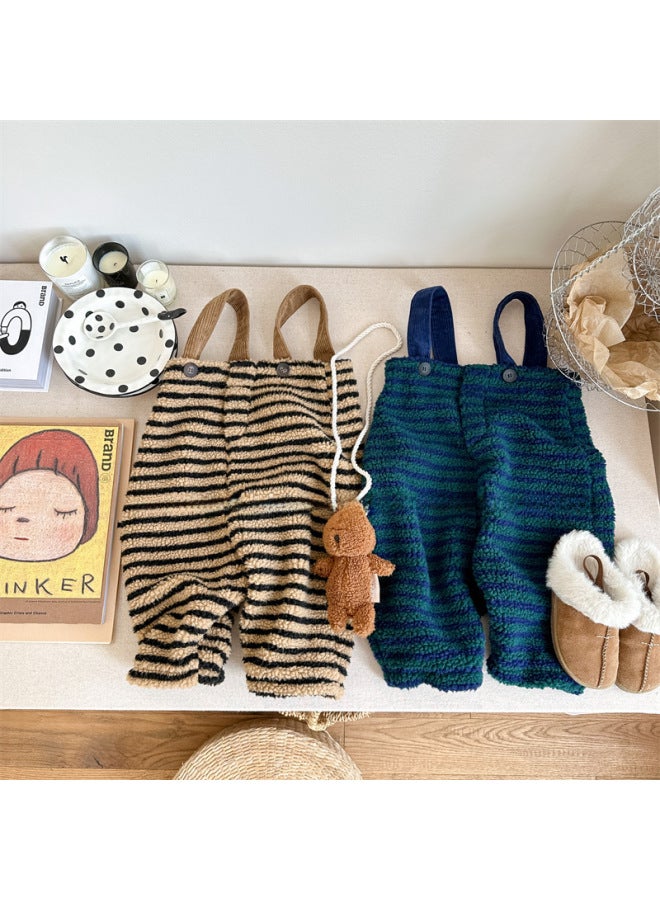 Sweetheart Clothing Autumn And Winter Children's Korean-style Lamb Plush Suspender Pants Girls' Boys' Suspender Pants - Image 5
