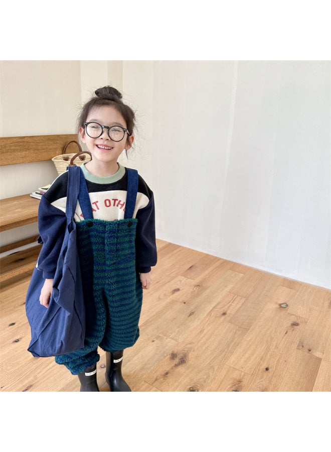 Sweetheart Clothing Autumn And Winter Children's Korean-style Lamb Plush Suspender Pants Girls' Boys' Suspender Pants - Image 2