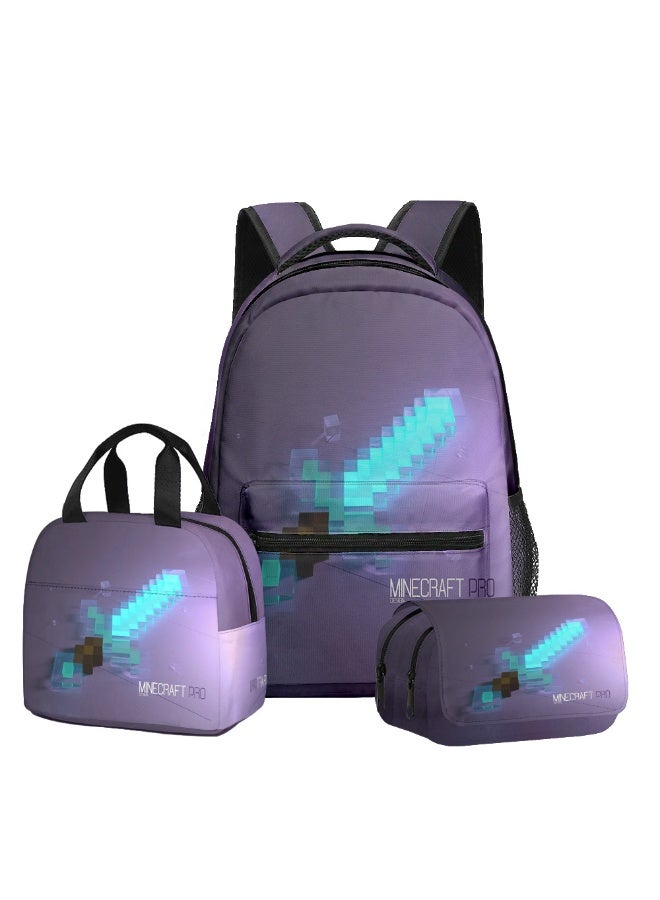 ماين كرافت جديد ماين كرافت على ظهره حقيبة الغداء طبقة مزدوجة مقلمة ثلاث قطع دعوى الرجال والنساء الترفيه الرياضة حقيبة السفر طالب حقيبة المدرسة - Image 1
