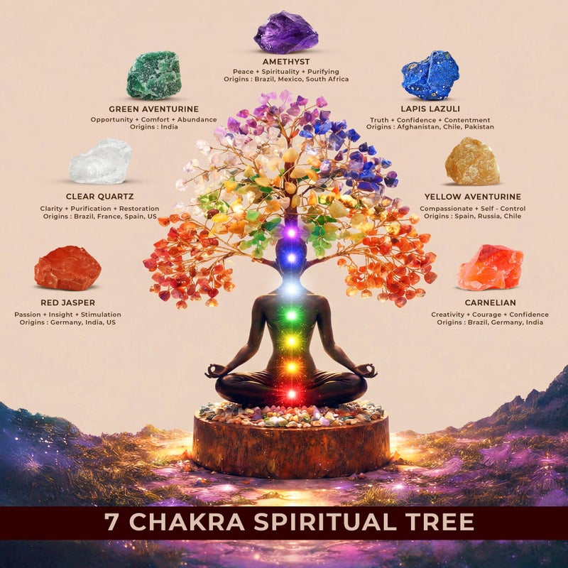KARMAPLEDGE Chakra Tree of Life Birthday Gifts for Women, Home and Office Decor, Handmade Rose Quartz Crystal Tree for Money, Positivity, Reiki Healing, Spiritual Good Luck Gifts for Mom & Dad - Image 3