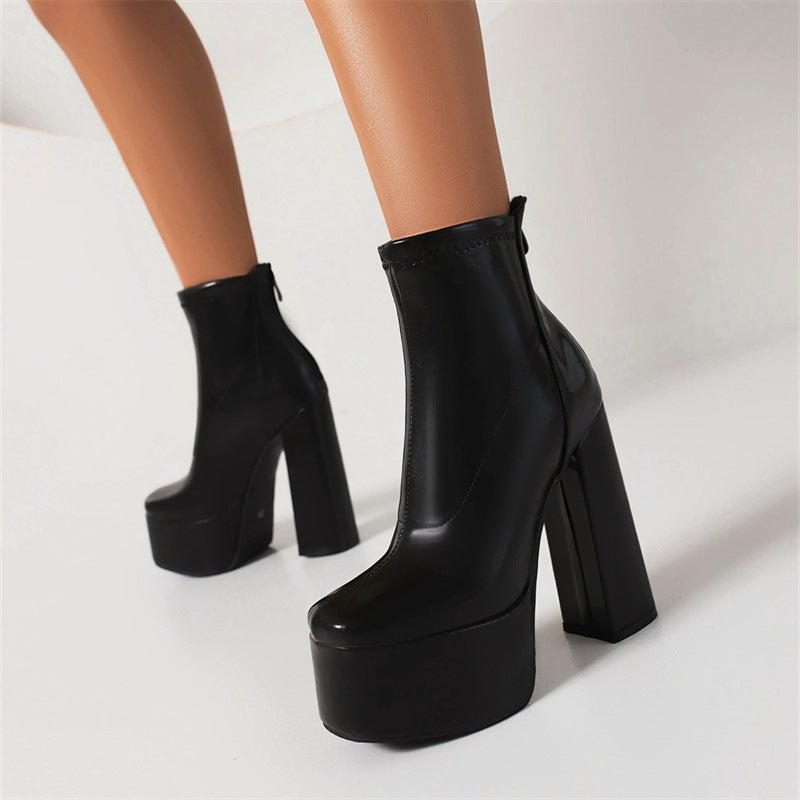 Dropshopping2022 Winter Fashion Thick Bottom 40-43 Large Size Rear Zipper Low Barrel Martin Boots - Image 2