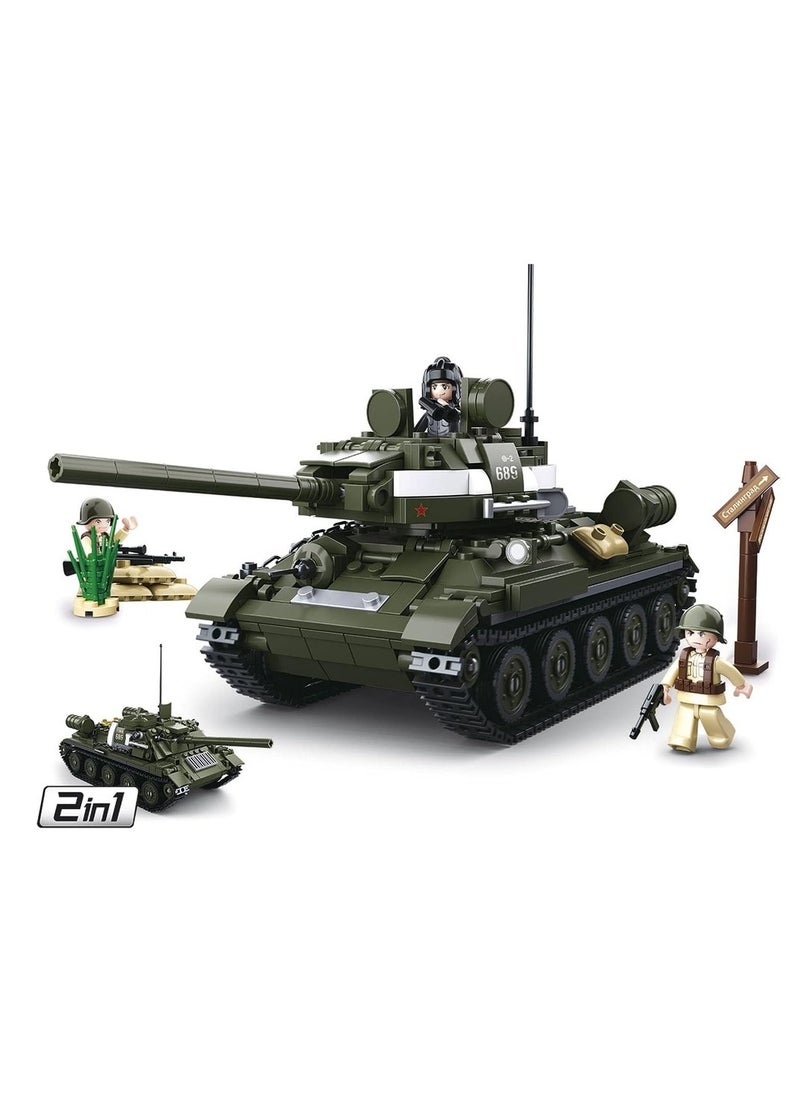 Sluban - Sluban - WWII Army T-34 Medium WW2 Tank with Mini Figures Bricks Set 687 Pieces - M38-B0689 - Image 1