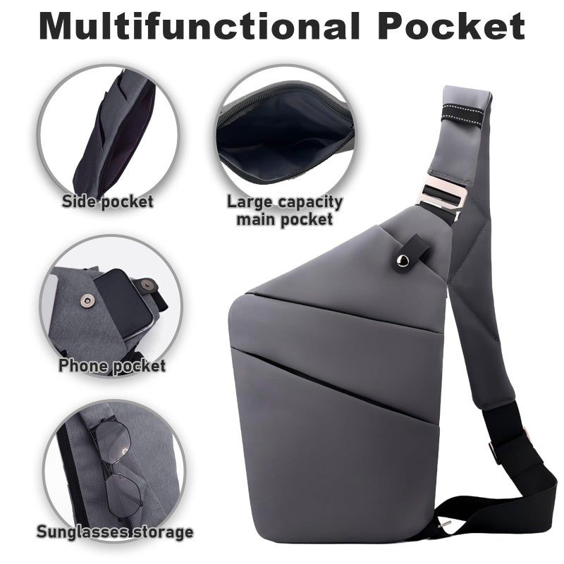 BIRDDIE Anti Theft Travel Bag, One Shoulder Large Capacity Cross-body Bag Chest Fashion Lightweight Sling Bags for Travel Sports (Right Shoulder, Dark Grey) - Image 2