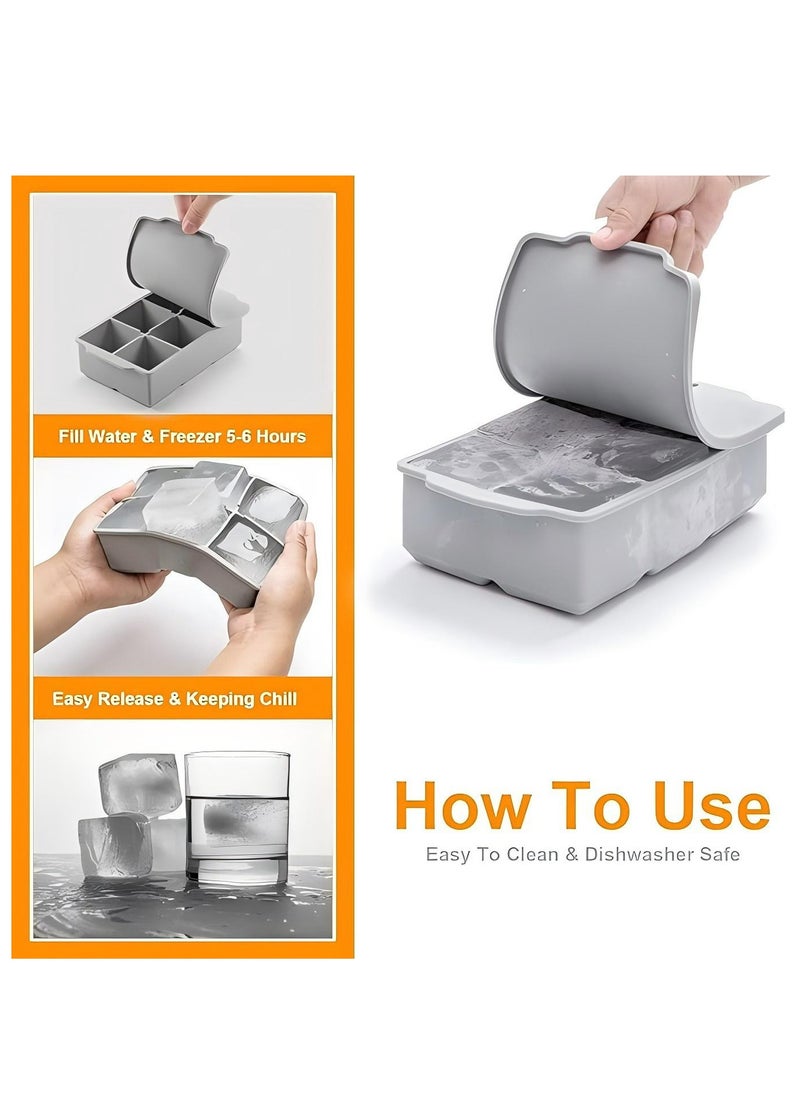 ZIMNEST Large Ice Cube Tray with Lid, Stackable Big Silicone Square Ice Cube Mold for Whiskey Cocktails Bourbon Soups Frozen Treats, Easy Release BPA Free  - Image 4