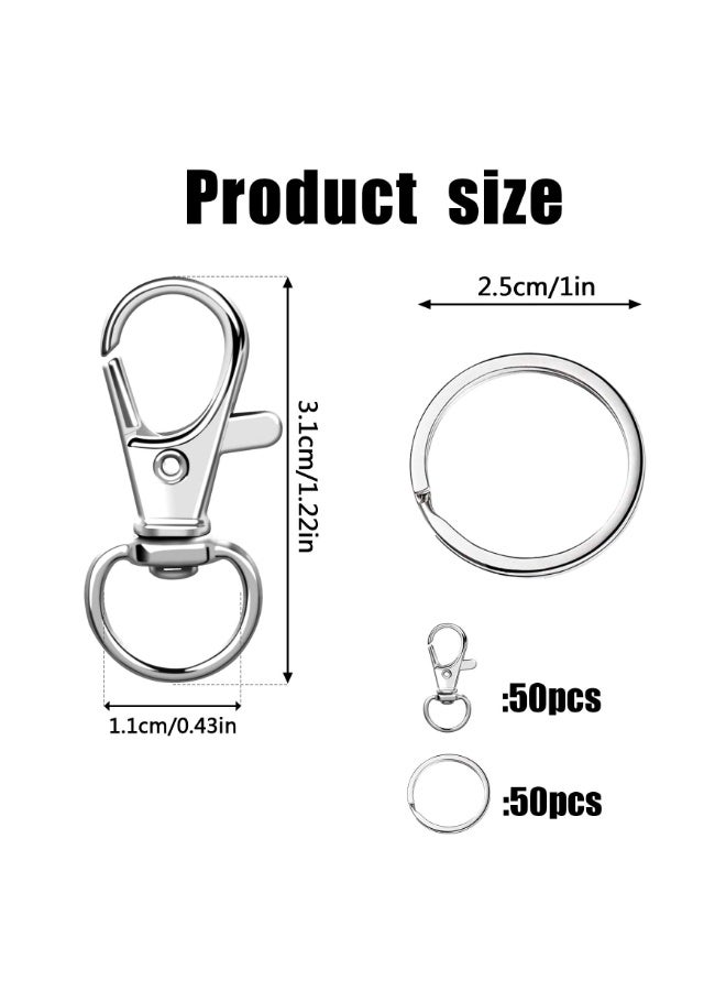 بابونا 100 حامل مفاتيح دوار مع خواتم مفاتيح، 50 مشبك لحمل المفاتيح و50 خاتم مفاتيح، خواتم المفاتيح، إكسسوارات حامل المفاتيح، مجموعات صناعة خواتم المفاتيح، مشابك لوبستر لحمل المفاتيح للمجوهرات والحرف اليدوية - Image 2