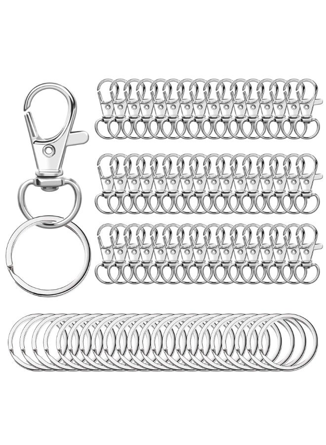 بابونا 100 حامل مفاتيح دوار مع خواتم مفاتيح، 50 مشبك لحمل المفاتيح و50 خاتم مفاتيح، خواتم المفاتيح، إكسسوارات حامل المفاتيح، مجموعات صناعة خواتم المفاتيح، مشابك لوبستر لحمل المفاتيح للمجوهرات والحرف اليدوية - Image 1