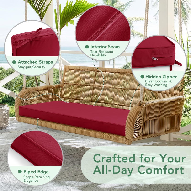 Summsun Outdoor Bench Cushion: Waterproof and Fade Resistant Patio Furniture Cushions - Non-Slip Bench Pad Cushion with Removable Cover for Garden Swing Porch Sofa Settee, 48 x 18 x 3 Inch, Burgundy - Image 4