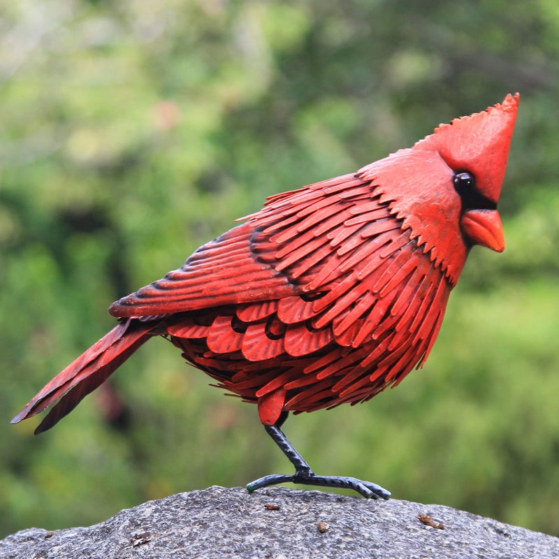 Cardinal Metal Bird Yard Art Large Red Bird Outdoor Spring Decoration Handmade Metal Garden Decor  Collectible wUnique Realistic Design