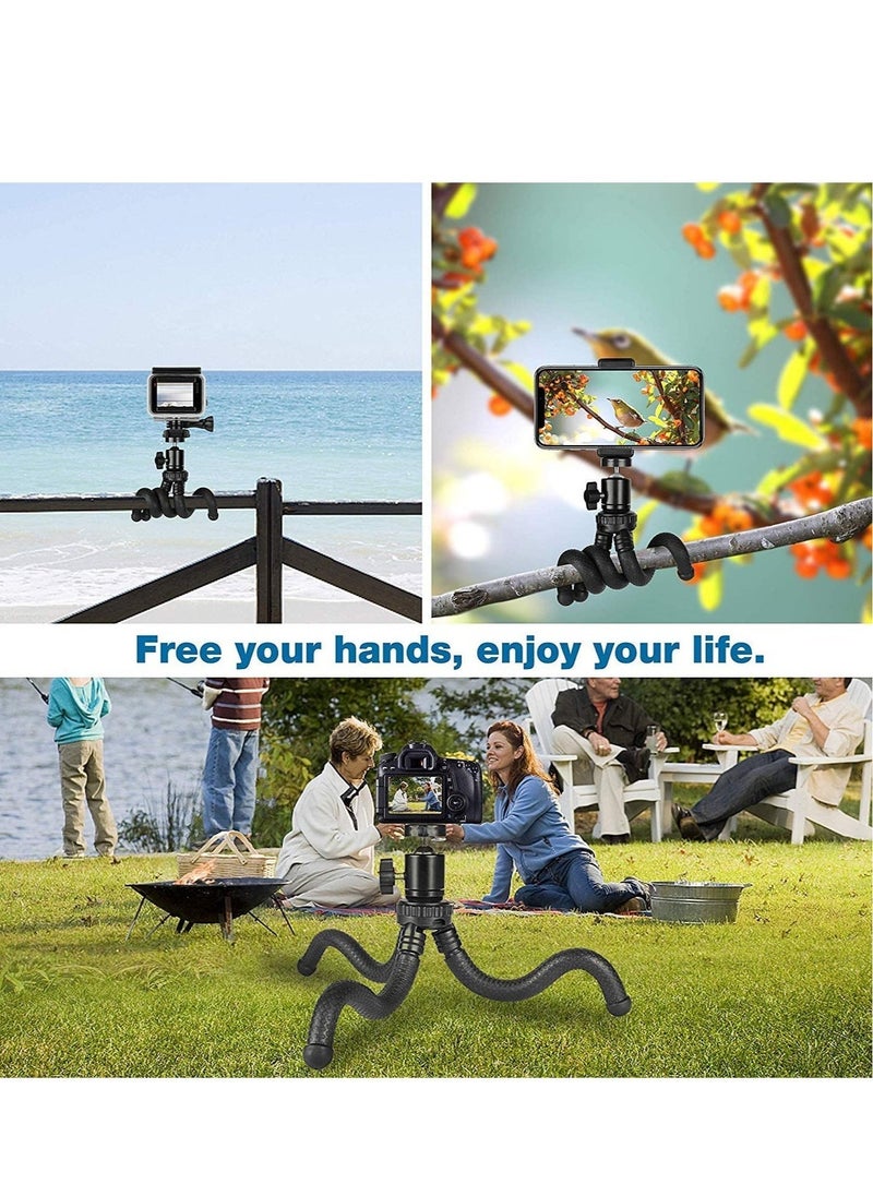 Phone Tripod, Flexible Cell Phone Tripod Adjustable Camera Stand Holder with Wireless Remote and Universal Clip 360° Rotating Mini Tripod Stand for iPhone, Samsung Android Phone, Sports Camera GoPro