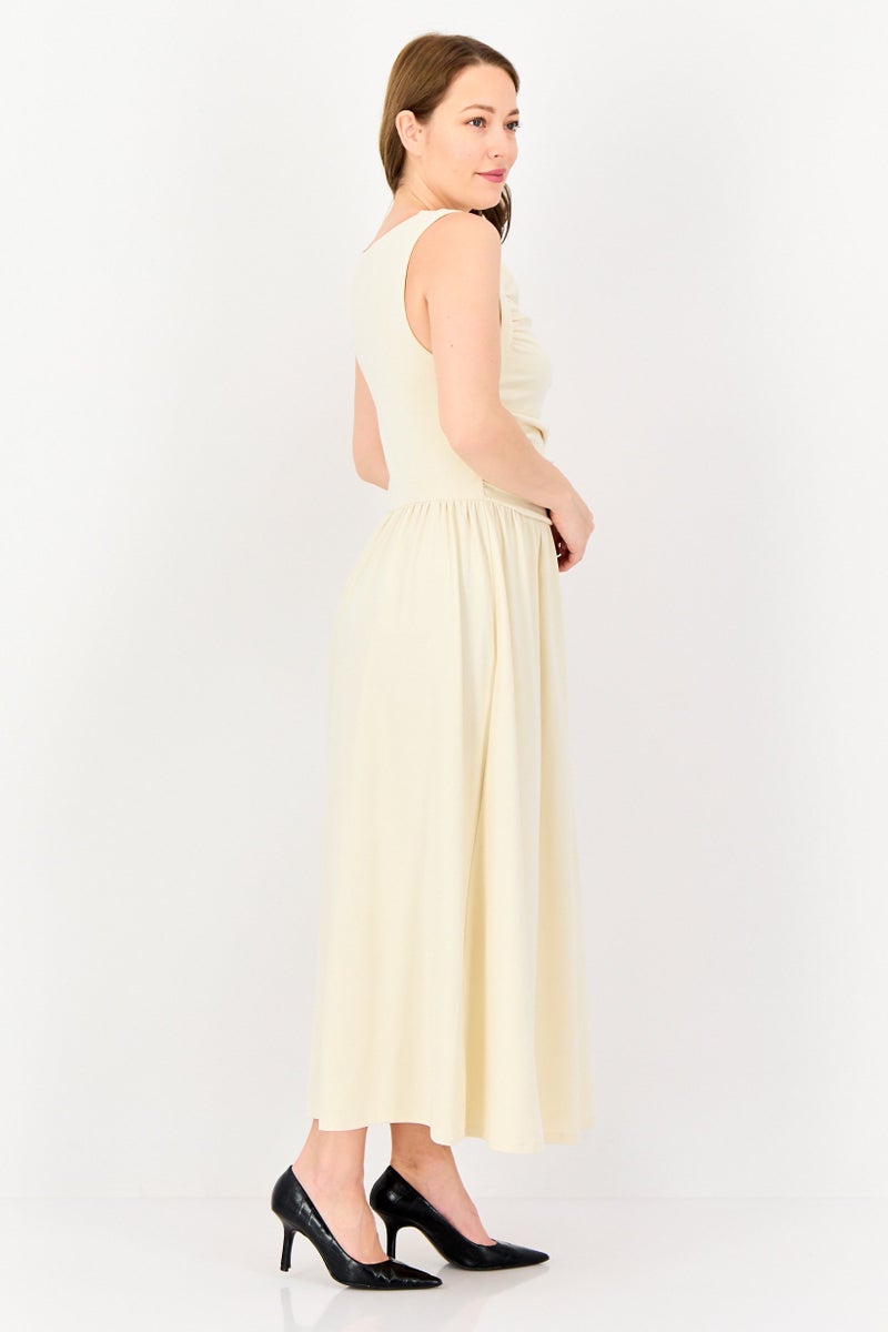 bebe Women Solid Maxi Dress, Cream  - Image 4
