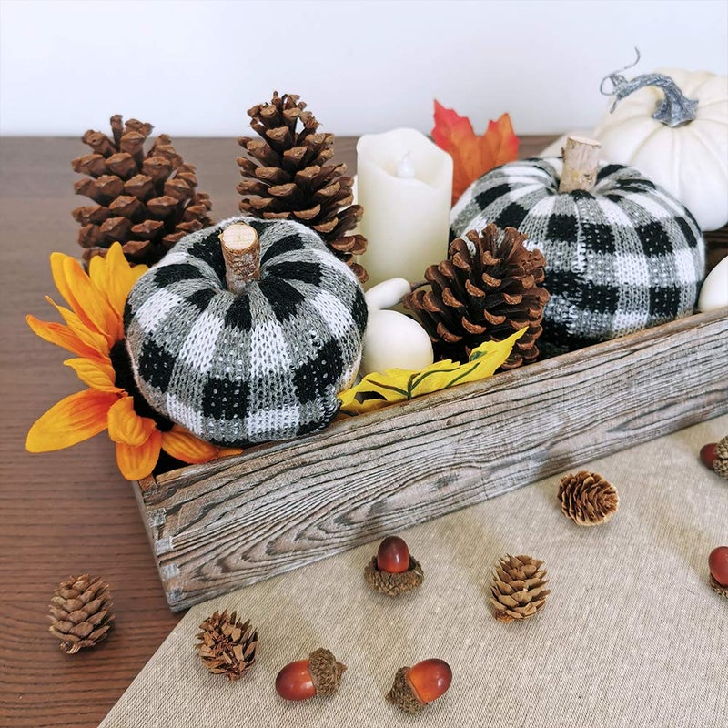 Winlyn 3 Pcs Assorted Crochet Pumpkins Plaid Pumpkins Gingham Buffalo Check Knit Pumpkins Fall Thanksgiving Halloween Seasonal Holiday Farmhouse Tabletop Decoration  - Image 4