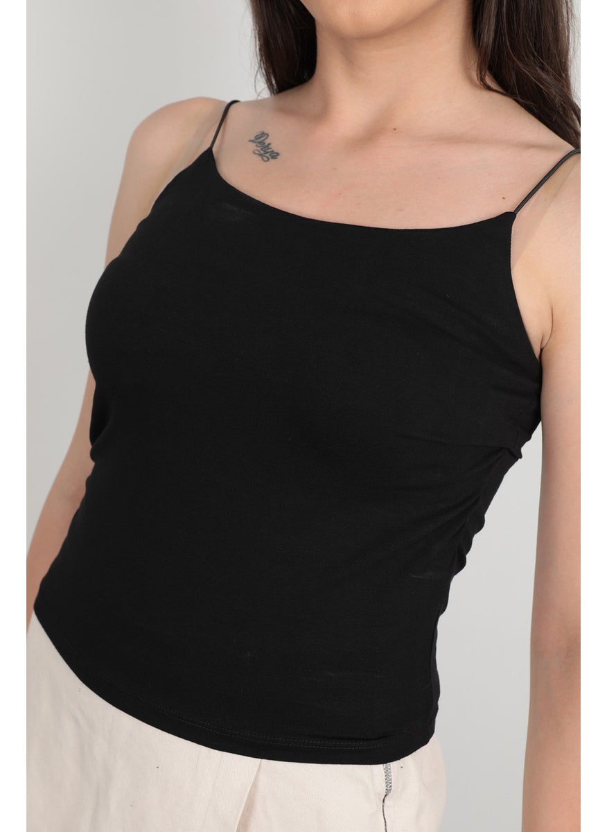 Giysa Women's Rope Suspender Undershirt Black Flexible Structured Elastic Cotton Blend - 848  - Image 3