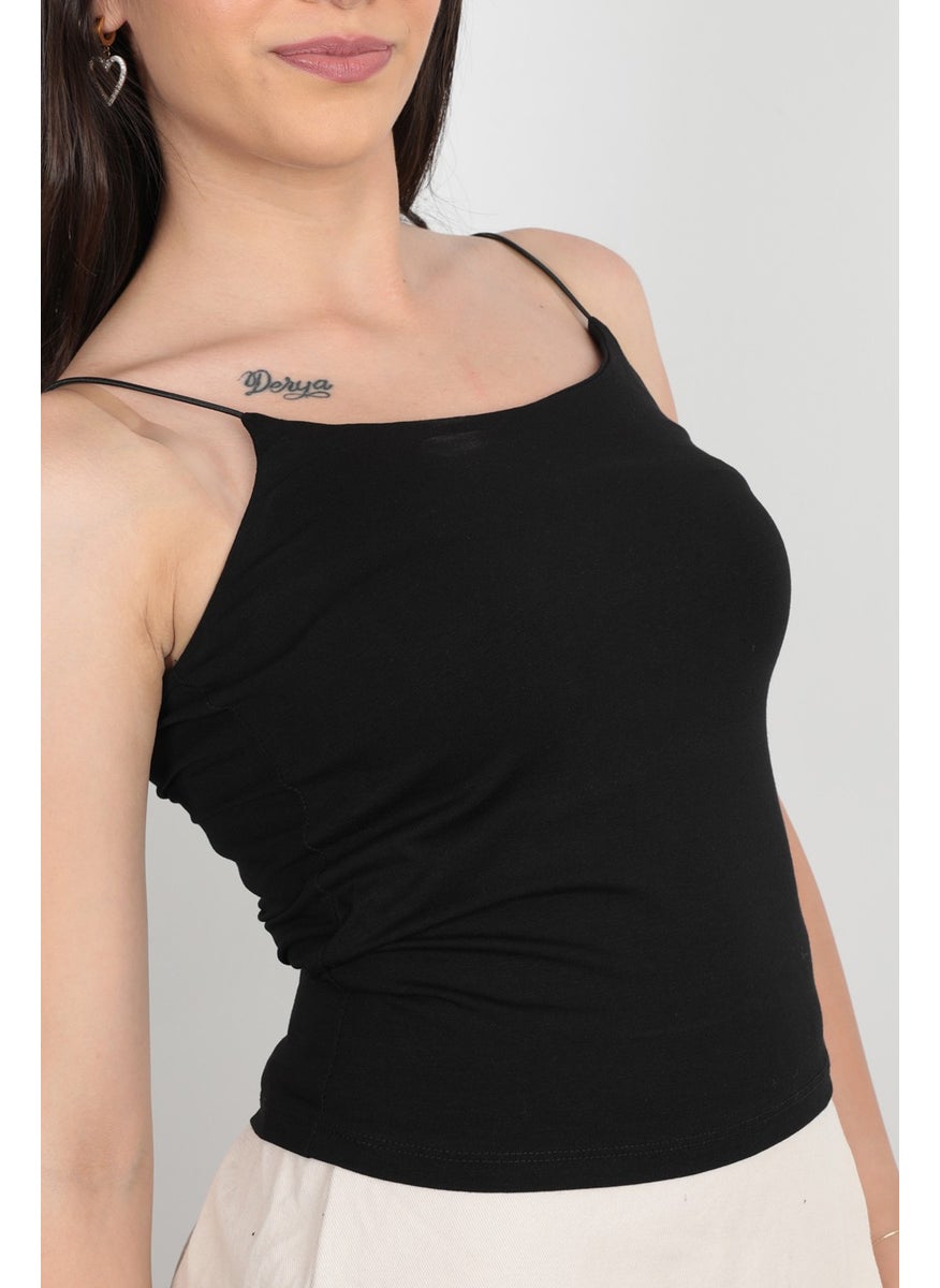 Giysa Women's Rope Suspender Undershirt Black Flexible Structured Elastic Cotton Blend - 848  - Image 4