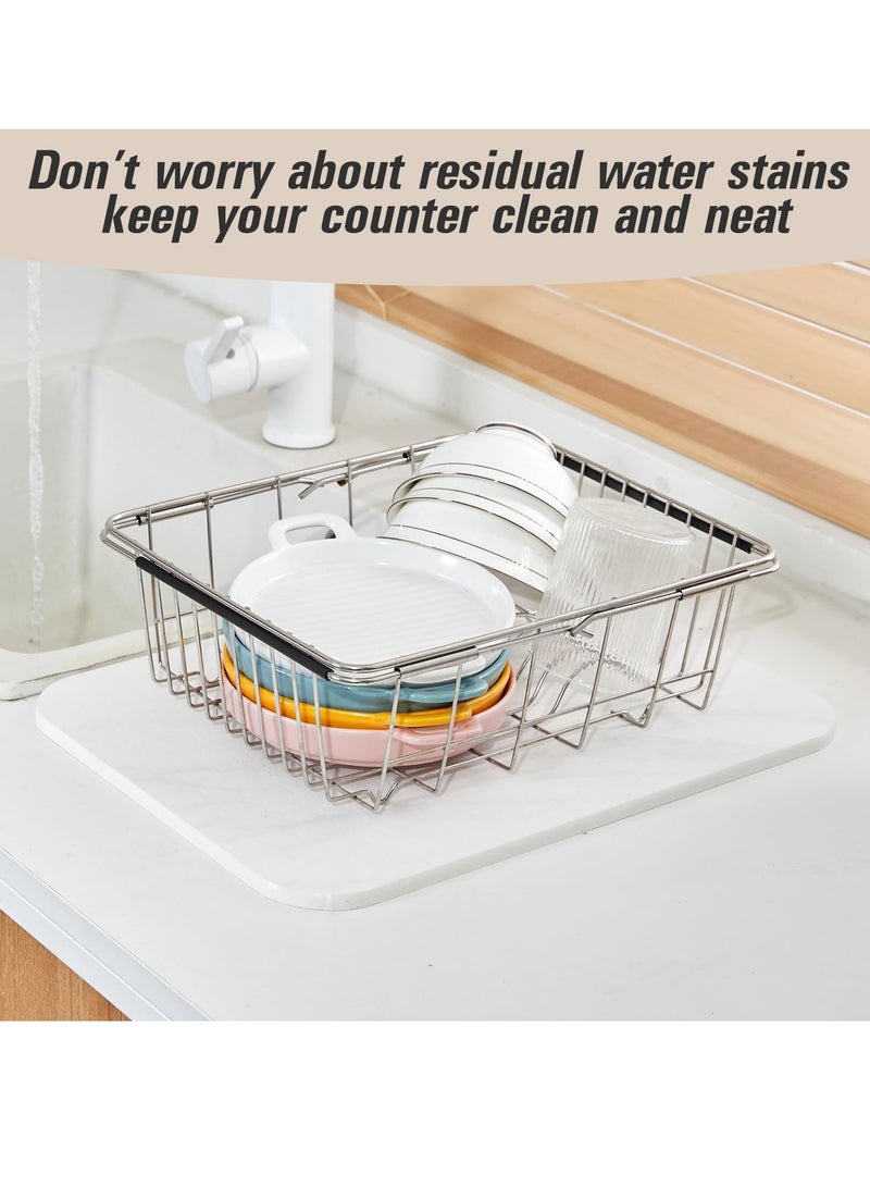 Excefore حصيرة تجفيف صحون حجرية لسطح المطبخ، 2 قطعة حصيرة تجفيف حجرية لسطح الدجاج، غير قابلة للانزلاق، تجفيف سريع، حصيرة صديقة للبيئة من الطين الدياتومي، للزجاجات، الأكواب، الأواني الزجاجية (40x30 سم، رخام أبيض) - Image 5