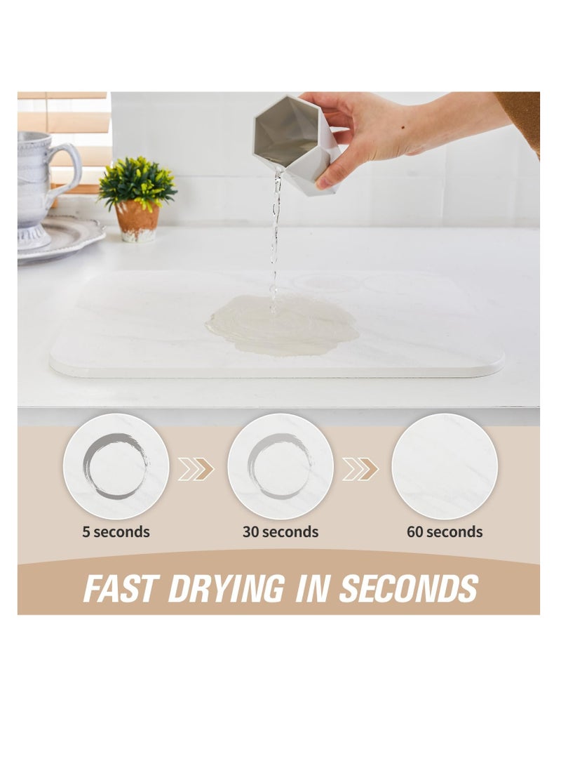 Excefore حصيرة تجفيف صحون حجرية لسطح المطبخ، 2 قطعة حصيرة تجفيف حجرية لسطح الدجاج، غير قابلة للانزلاق، تجفيف سريع، حصيرة صديقة للبيئة من الطين الدياتومي، للزجاجات، الأكواب، الأواني الزجاجية (40x30 سم، رخام أبيض) - Image 2