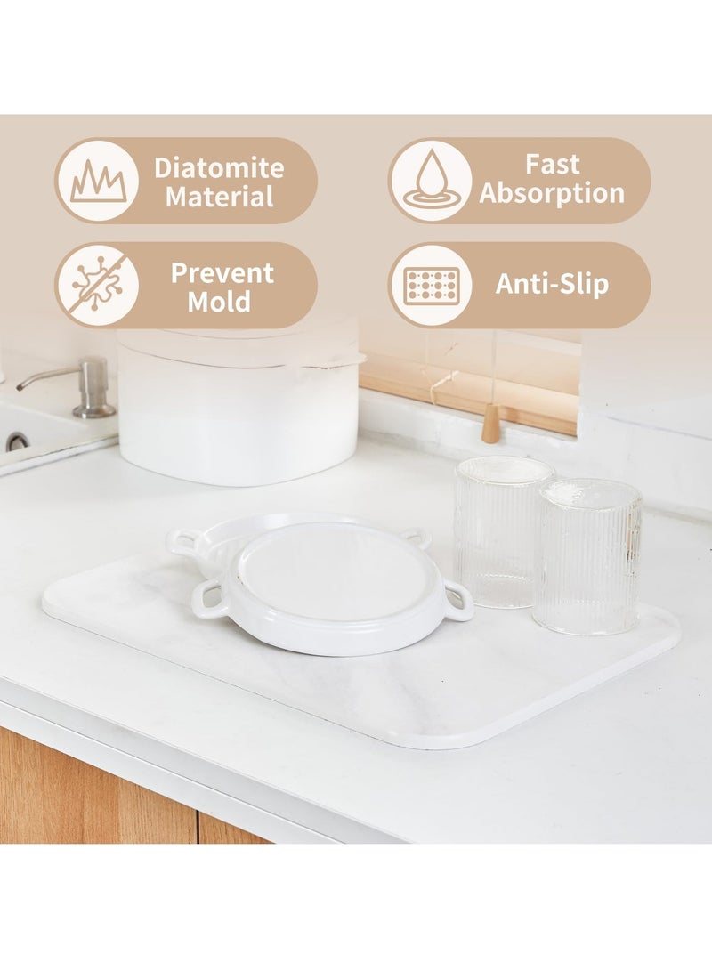 Excefore حصيرة تجفيف صحون حجرية لسطح المطبخ، 2 قطعة حصيرة تجفيف حجرية لسطح الدجاج، غير قابلة للانزلاق، تجفيف سريع، حصيرة صديقة للبيئة من الطين الدياتومي، للزجاجات، الأكواب، الأواني الزجاجية (40x30 سم، رخام أبيض) - Image 4