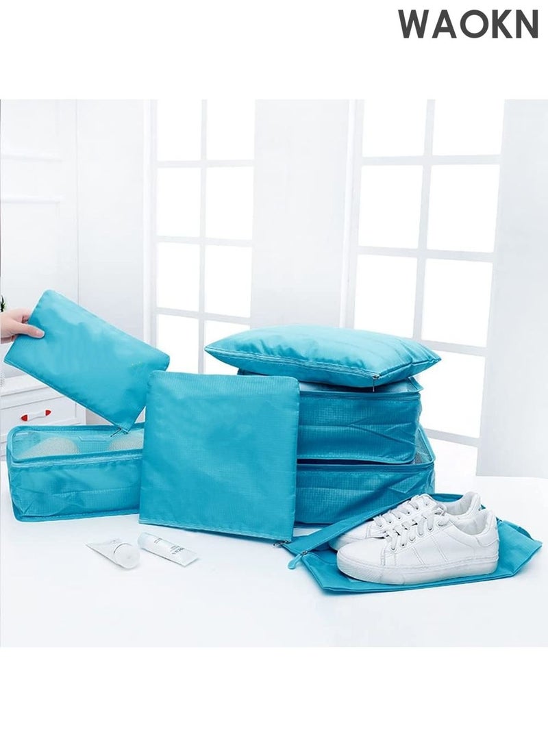 دبليو أيه أو كي أن مجموعة مكعبات التعبئة من 7 قطع - منظمات سفر خفيفة الوزن للأمتعة مع حقيبة غسيل وحقيبة أحذية - حقائب تخزين شبكية قابلة للطي لحقيبة السفر والحمل - معتمدة من إدارة أمن النقل ومقاومة للتجاعيد (أزرق) - مثالية للعطلات ورحلات العمل - Image 3