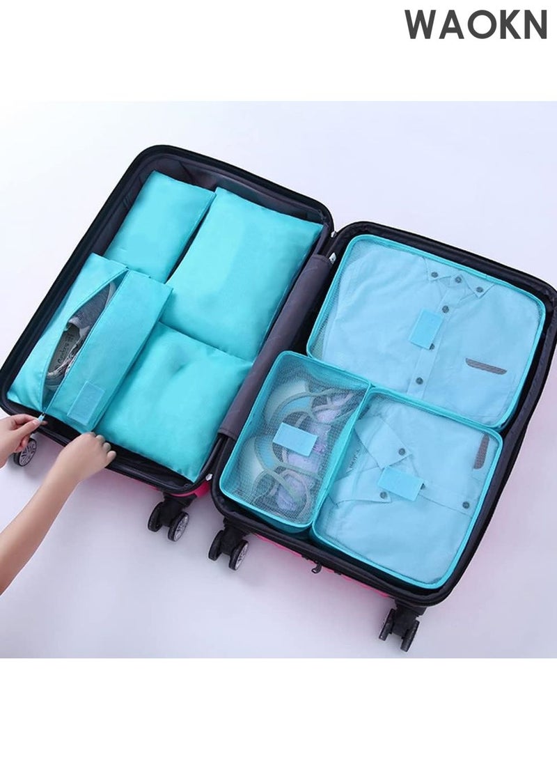 دبليو أيه أو كي أن مجموعة مكعبات التعبئة من 7 قطع - منظمات سفر خفيفة الوزن للأمتعة مع حقيبة غسيل وحقيبة أحذية - حقائب تخزين شبكية قابلة للطي لحقيبة السفر والحمل - معتمدة من إدارة أمن النقل ومقاومة للتجاعيد (أزرق) - مثالية للعطلات ورحلات العمل - Image 4
