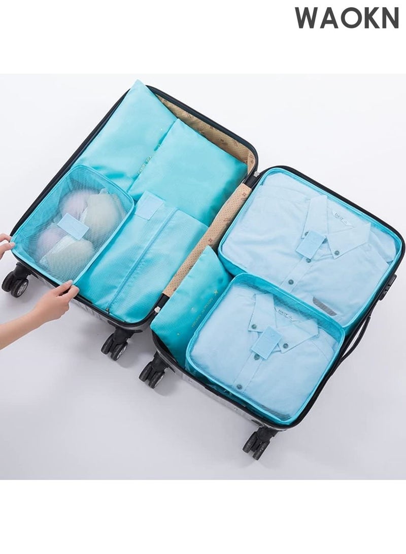 دبليو أيه أو كي أن مجموعة مكعبات التعبئة من 7 قطع - منظمات سفر خفيفة الوزن للأمتعة مع حقيبة غسيل وحقيبة أحذية - حقائب تخزين شبكية قابلة للطي لحقيبة السفر والحمل - معتمدة من إدارة أمن النقل ومقاومة للتجاعيد (أزرق) - مثالية للعطلات ورحلات العمل - Image 5