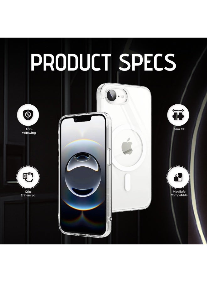 MMG iPhone 16e Clear Magnetic Cover | Mag Safe Compatible | Hybrid Protective Crystal Clear Hard Back Case | Shockproof Silicone Frame | Anti Yellowing | Slim Transparent Case for Apple iPhone 16e  - Image 3