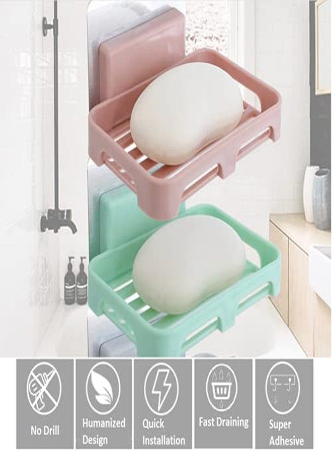 TINSICO Adhesive Soap Holder for Bathroom(Pack of 4 Random Color), Wall Mounted Soap Stand for Kitchen, Soap Holder for Wash Basin, Self Draining Soap Holder Rack with Magic Sticker, 12.5x9x2 cm, - (Plastic) - Image 3