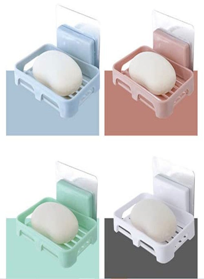 TINSICO Adhesive Soap Holder for Bathroom(Pack of 4 Random Color), Wall Mounted Soap Stand for Kitchen, Soap Holder for Wash Basin, Self Draining Soap Holder Rack with Magic Sticker, 12.5x9x2 cm, - (Plastic) - Image 2