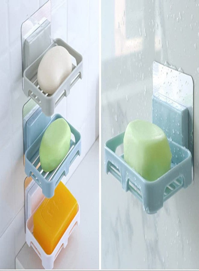 TINSICO Adhesive Soap Holder for Bathroom(Pack of 4 Random Color), Wall Mounted Soap Stand for Kitchen, Soap Holder for Wash Basin, Self Draining Soap Holder Rack with Magic Sticker, 12.5x9x2 cm, - (Plastic) - Image 1